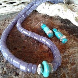 Sterling Silver Lepidolite gemstone turquoise necklace SET